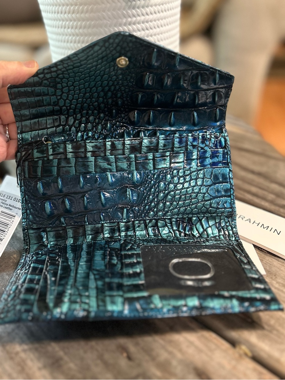 Brahmin Blue/Teal Croc-Embossed Leather Wallet - Picture 4 of 11